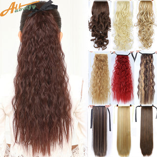Allaosify Long Straight Clip In Hair Fake Hair Ponytail Hairpiece With Hairpins Synthetic Hair Pony Tail Brown Hair Extensions ALODIA STORE