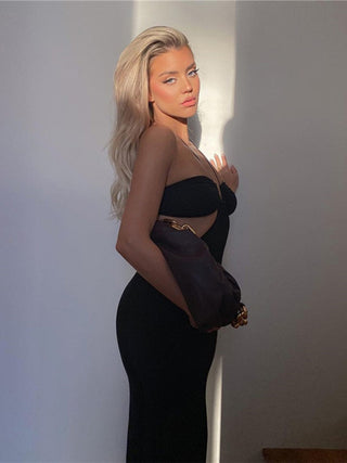 Cryptographic 2023 Summer Spaghetti Strap Halter Sexy Backless Maxi Dress Elegant Bandage Sleeveless Club Party Dresses Bodycon ALODIA STORE
