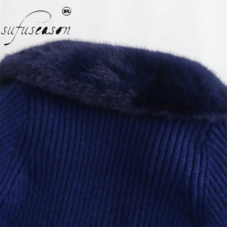 Artificial Fur CropTops Furry Fall Female Crop for Women V Neck Knit Sweater Y2k Long Sleeve New In Pullovers Traf Winter 2022 ALODIA STORE