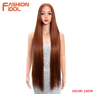 38 inch Straight Hair Synthetic Lace Front Wigs For Women High Temperature Fiber Ombre Blonde Highlight Cosplay Wig FASHION IDOL ALODIA STORE