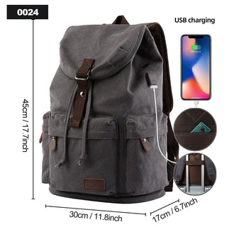 Backpack Unisex Vintage Casual Rucksack 17inch Laptop Backpack W/ USB Charging Port Schoolbag Student Mochia ALODIA STORE