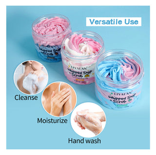 Handmade Whipped Bath Soap Clean Moisturizing Body Wash Soften Shave Cream Fruity Scent Foaming Shea Butter Rainbow Scrub 200g ALODIA STORE