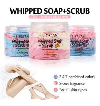 Handmade Whipped Bath Soap Clean Moisturizing Body Wash Soften Shave Cream Fruity Scent Foaming Shea Butter Rainbow Scrub 200g ALODIA STORE
