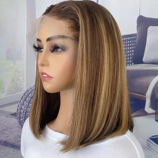 Highlight Straight Bob Wig 13X6X1 Lace Front Wigs For Women Ombre Blond Color Wigs Brazilian Remy Hair Short Bob Human Hair Wigs ALODIA STORE