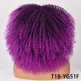 Short Hair Blonde Wigs Afro Kinky Curly Wig With Bangs For Black Women Cosplay Lolita Synthetic Natural Glueless Brown Mixed ALODIA STORE