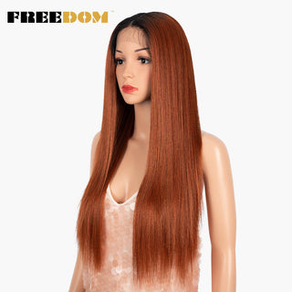 FREEDOM Synthetic Lace Wig 28 Inch Long Straight Hair Wigs Soft Red Orange Blonde Lace Front Wigs For Black Women Cosplay Wigs ALODIA STORE