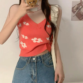 Ropa De Mujer Vintage Croptop Knitted Tank Streetwear Crop Cami Y2k Summer Fashion Halter Harajuku Embroidery Korean Green Top ALODIA STORE