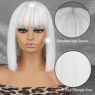 WERD Short White Grey Wig For Woman With Bangs Ladies Anime High Temperature Fiber Synthetic Cosplay Lolita Wig ALODIA STORE