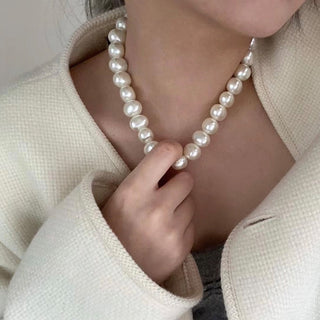 Vintage Style Simple 6MM Pearl Chain Choker Necklace For Women Wedding Love Shell Pendant Necklace Fashion Jewelry Wholesale ALODIA STORE