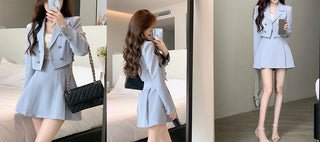 2 Piece Dress Set Women Casual Y2k Crop Tops Elegant Jacket Coats + Mini Skirts Korean Fahion ALODIA STORE