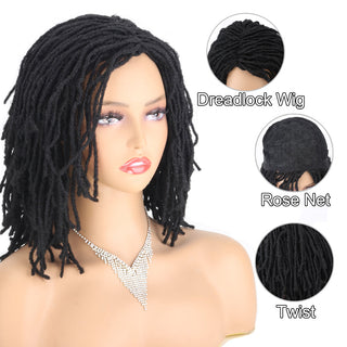 Braided Wig 10inch Synthetic Hair Short Bob Wig for Women Black Blonde Red Dreadlock Goddess Faux Nu Locs Curly Twist Wig Female ALODIA STORE
