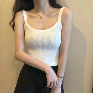 Crop Ribbed Cami Y2k Knitted Tank Fashion Vintage Sleeveless Halter Ropa De Mujer Croptop Streetwear Moto Biker Pink Korean Top ALODIA STORE