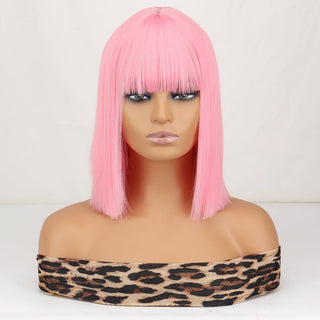 WERD Short Straight Bob Wigs for Women Synthetic wig with bangsPink Lolita Wigs Black  Blue Red Cosplay Wig ALODIA STORE