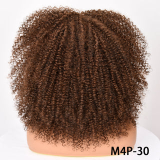 Short Hair Blonde Wigs Afro Kinky Curly Wig With Bangs For Black Women Cosplay Lolita Synthetic Natural Glueless Brown Mixed ALODIA STORE