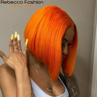 Ginger Short Bob Lace Front Wigs 100% Human Hair Wigs Bob Lace Wigs For Women Blonde Orange Straight Brazilian Hair Closure Wig ALODIA STORE