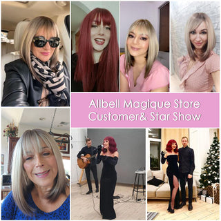 Pelucas sintéticas cortas y rectas para mujeres, cabello falso resistente al calor, Rubio a marrón, Ombre, Bob con flequillo, fiesta de Cosplay diaria ALODIA STORE