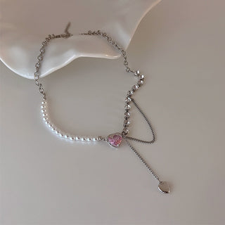 Y2K Accessories Fashion Peach Heart Water Drop Pendant Necklace Pink Crystal Egirl Sweet Cool Clavicle Chain Aesthetic Jewelry ALODIA STORE