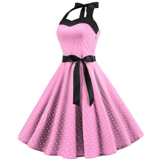 Women Red Cherry Party Dress Vintage 50s Rockabilly Hepburn Dress 2023 Elegant Summer Strapless Swing Retro Halter Pin up Dress ALODIA STORE