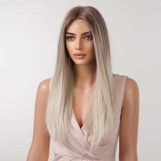 HENRY MARGU Long Straight Lace Front Synthetic Wigs Brown Blonde Platinum Wigs for White Women Middle Part Daily Heat Resistant ALODIA STORE