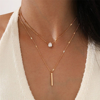 Crystal Zircon Heart Star Charm Layered Pendant Necklace Set for Women Charms Fashion Square Rhinestone Female Vintage Jewelry ALODIA STORE