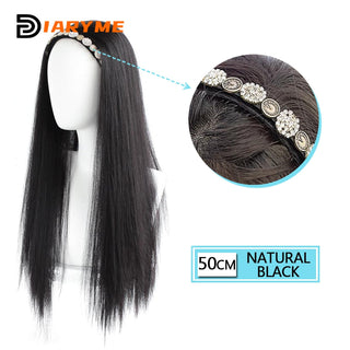 DM Headband Wig Synthetic Long Wavy Hair Wigs With Headband Cosplay Wig Female Natural Heat Resistant Half Hair Wig For Women ALODIA STORE