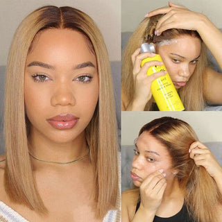 Highlight Straight Bob Wig 13X6X1 Lace Front Wigs For Women Ombre Blond Color Wigs Brazilian Remy Hair Short Bob Human Hair Wigs ALODIA STORE