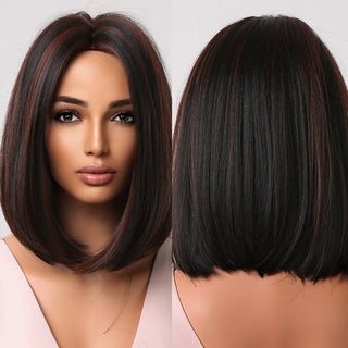 Ombre Brown Platinum Blonde Synthetic Wigs Short Straight Bob Wigs for Black Women Daily Natural Heat Resistant Hair Cosplay ALODIA STORE
