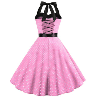 Women Red Cherry Party Dress Vintage 50s Rockabilly Hepburn Dress 2023 Elegant Summer Strapless Swing Retro Halter Pin up Dress ALODIA STORE