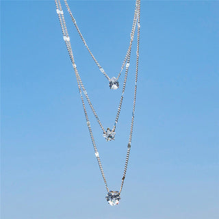 Crystal Zircon Heart Star Charm Layered Pendant Necklace Set for Women Charms Fashion Square Rhinestone Female Vintage Jewelry ALODIA STORE