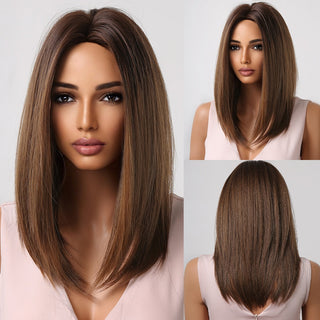Ombre Brown Platinum Blonde Synthetic Wigs Short Straight Bob Wigs for Black Women Daily Natural Heat Resistant Hair Cosplay ALODIA STORE