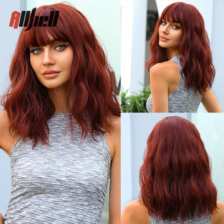 Ombre Brown Platinum Blonde Synthetic Wigs Short Straight Bob Wigs for Black Women Daily Natural Heat Resistant Hair Cosplay ALODIA STORE