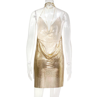 Sexy Backless y2k Metal Party Summer Dress Women Beach Night club Mini slip dress Glitter Sequin ladies Dresses Vestidos HL ALODIA STORE