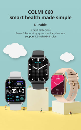 COLMI C60 Smartwatch 1.9 inch Full Screen Bluetooth Calling Heart Rate Sleep Monitor 19 Sport Models Smart Watch For Men Women ALODIA STORE