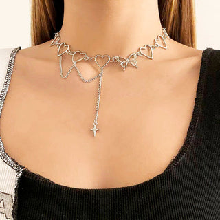 Kpop Vintage Harajuku Goth Metal Heart Neck Chains Choker Grunge Necklaces For Women Egirl Cosplay Aesthetic Accessories Jewelry ALODIA STORE