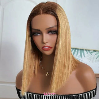Highlight Straight Bob Wig 13X6X1 Lace Front Wigs For Women Ombre Blond Color Wigs Brazilian Remy Hair Short Bob Human Hair Wigs ALODIA STORE