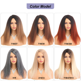14" Black Kinky Straight Wig Female Natural Hair Woman Wigs Blonde/Brown/Red Yaki Synthetic Wig High Quality For Black Women ALODIA STORE
