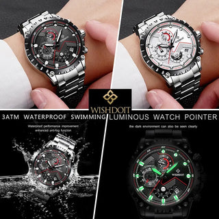 100%Original WISHDOIT Watch for Men TOP Brand Waterproof Sports Stainless Steel Chronograph 2022New Fashion Luxury wrist watches ALODIA STORE