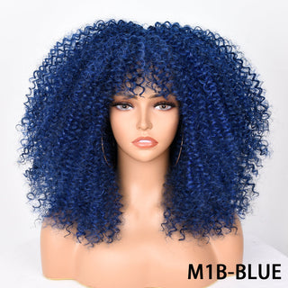 Short Hair Blonde Wigs Afro Kinky Curly Wig With Bangs For Black Women Cosplay Lolita Synthetic Natural Glueless Brown Mixed ALODIA STORE