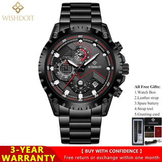 100%Original WISHDOIT Watch for Men TOP Brand Waterproof Sports Stainless Steel Chronograph 2022New Fashion Luxury wrist watches ALODIA STORE