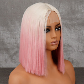 WERD Short Orange Wig Middle Part Blonde Lady Bob Hair Synthetic Heat Resistant Wig Cosplay Wig ALODIA STORE