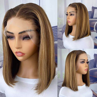 Highlight Straight Bob Wig 13X6X1 Lace Front Wigs For Women Ombre Blond Color Wigs Brazilian Remy Hair Short Bob Human Hair Wigs ALODIA STORE