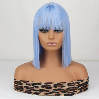 WERD Short Straight Bob Wigs for Women Synthetic wig with bangsPink Lolita Wigs Black  Blue Red Cosplay Wig ALODIA STORE