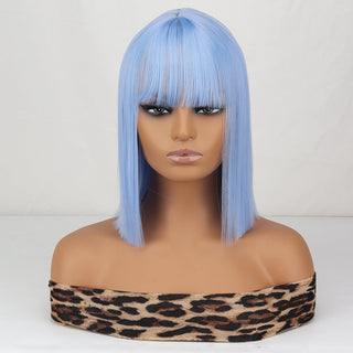 WERD Short Straight Bob Wigs for Women Synthetic wig with bangsPink Lolita Wigs Black  Blue Red Cosplay Wig ALODIA STORE