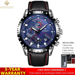 100%Original WISHDOIT Watch for Men TOP Brand Waterproof Sports Stainless Steel Chronograph 2022New Fashion Luxury wrist watches ALODIA STORE