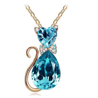 Cute Cat Pendant Necklace For Women Heart Crystal Jewelry Austrian Crystal Clavicle Chain Necklace ALODIA STORE