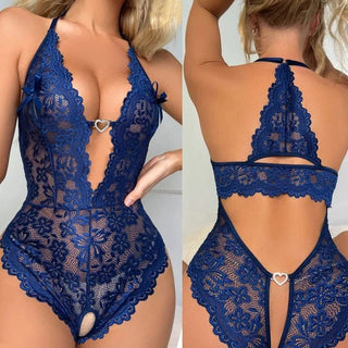 One Piece Women's Close Fitting Clothes Transparent Lace Sexy V-neck Backless Crotch Free Open Lingerie Mini Short Nightdress Alodia Store