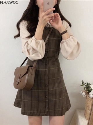 Plaid Button Shirt Dress ALODIA STORE
