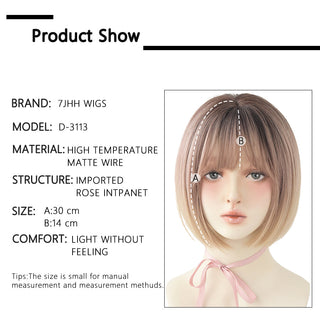7JHH WIGS Short Bob Straight Ombre Blonde Wigs With Bang For Girl Black Female Synthetic Shoulder Length Crochet Hair Ginger Wig ALODIA STORE