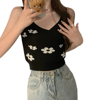 Ropa De Mujer Vintage Croptop Knitted Tank Streetwear Crop Cami Y2k Summer Fashion Halter Harajuku Embroidery Korean Green Top ALODIA STORE