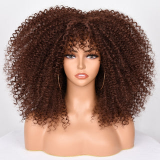 Short Hair Blonde Wigs Afro Kinky Curly Wig With Bangs For Black Women Cosplay Lolita Synthetic Natural Glueless Brown Mixed ALODIA STORE